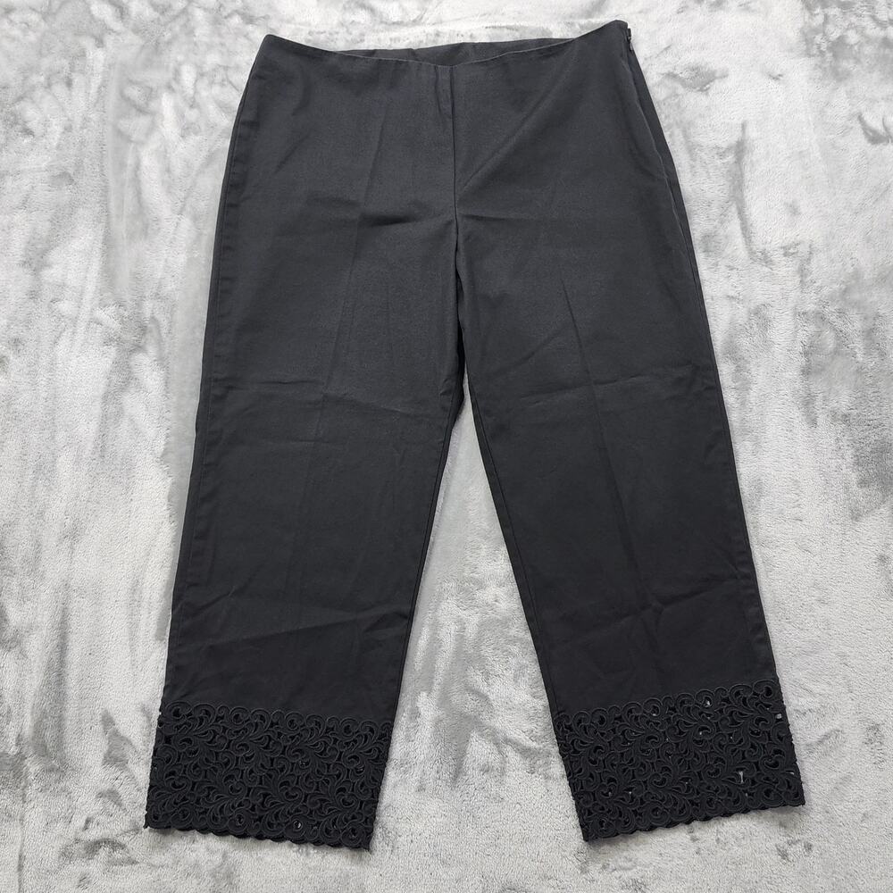 Jones New York Pants Womens 14 Black High Rise Crop‎ Embroidered Hem Side Zip